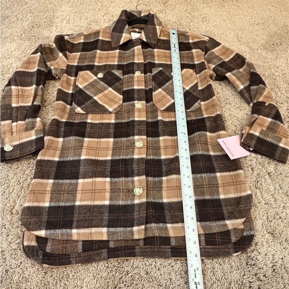 NWT new small Anthropologie avec les filles Plaid Button jacket shacket brown - Picture 15 of 16